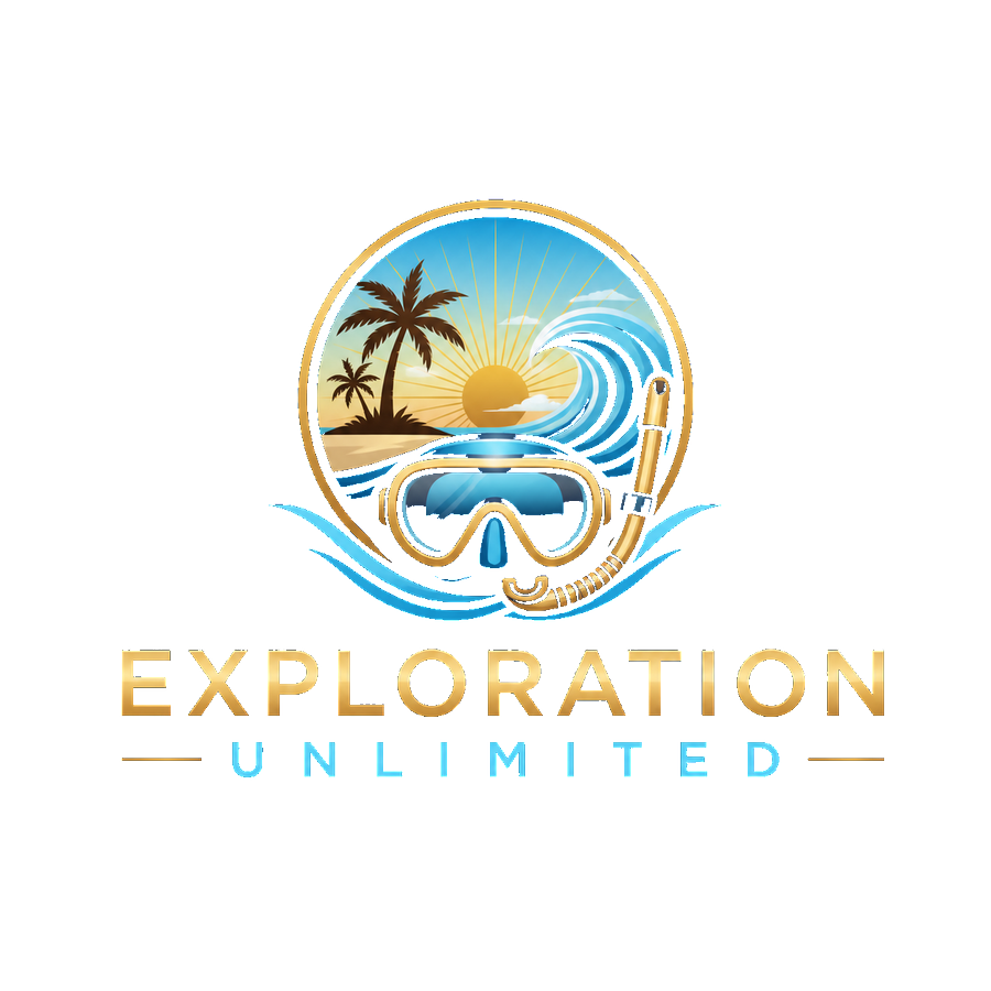 Exploration Unlimited tropical dive logo concept